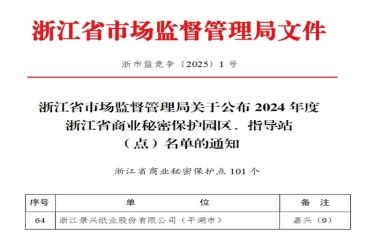 银河官方入口(中国)最新官网入口入选省级商业秘密保护点